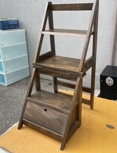 ★昭和レトロ 古家具 光 椅子 イス 踏み台 収納付