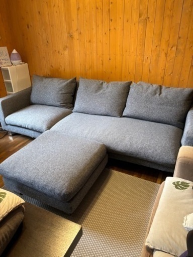 【美品】ACTUSワイドソファ　オットマン付き