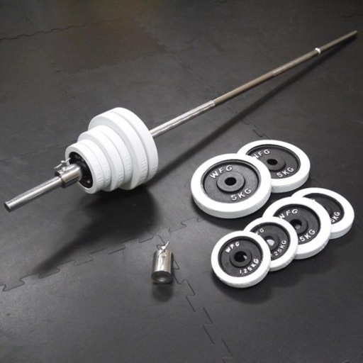 中古 ワイルドフィット バーベルセット 150kg 白ラバー / バーベルシャフト バーベル ダンベル 筋トレ トレーニング器具 ベンチプレス