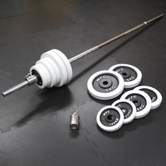 中古 ワイルドフィット バーベルセット 150kg 白ラバー /...