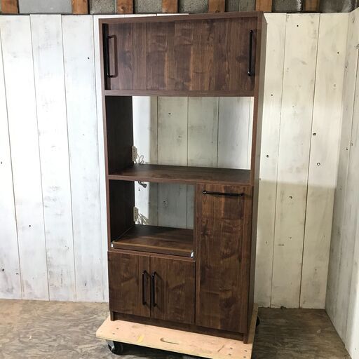 終 KAGUCOCO 食器棚 木製 可動棚 スライド収納 コンセント付き 幅84cm 家具 インテリア 24f菊E