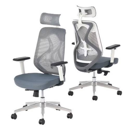 ☆値下げしました☆オフィスチェア 肘なし ヘッドレスト付き ホワイトフレーム ランバーサポート 人間工学 椅子