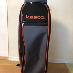 新品！Kasco キャディバッグ　黒×オレンジ×カーボン調　スポーツ ゴルフの画像