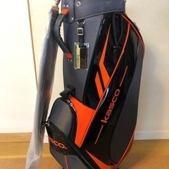 新品！Kasco キャディバッグ　黒×オレンジ×カーボン調　スポ...