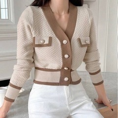 ☆DAZY ☆🤎対比カラー ボタン付き カーディガン L🤎