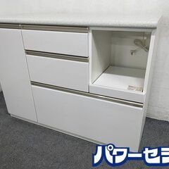 ニトリ/NITORI キッチンカウンター アルミナ2 ハイグロス 食器棚 幅120 ホワイト レンジボード 中古家具 店頭引取歓迎 R8417