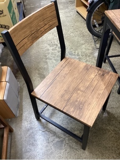 万代店　ダイニング3点セット木目＆スチール