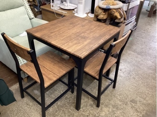 万代店　ダイニング3点セット木目＆スチール