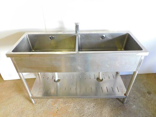 2槽シンク ダブル 流し台 蛇口付き 業務用 厨房用品 幅120cm