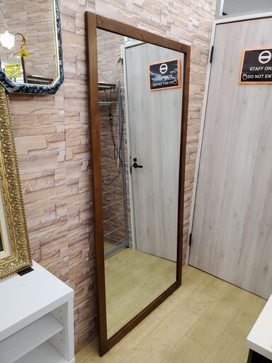 大型ミラー 幅90㎝×高さ180㎝ 天然木 (枠) 立掛け 壁掛け□近隣配送