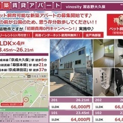 新築ペット🐕可1LDK❗️公園BBQ初期費格安❗️大久保駅近、幕張本郷バス便❗️ネット無料🉐防犯カメラ宅配ボックス❗️敷金0フリーレント❗️プラッツ習志野❗️日大東邦大徒歩❗️ リードフック有ペット足洗い場❗️スーパー4つ有り。 - 賃貸（マンション/一戸建て）