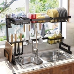 水切りラック シンク上 調整可能(52-94cm) 食器 水切りラック 皿乾燥水切り棚 キッチン 水切りかごの画像