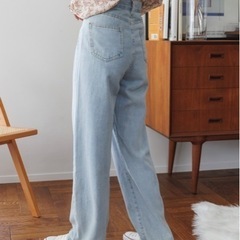 kirakiraShop ハイウエスト ストレートデニム 韓国 ライトブルーMの画像