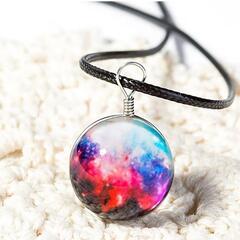 j→→→M40-2★宇宙の天球 銀河ギャラクシー レッドフレアスフィアシルバーネックレス 誕生日プレゼント旅行連休夏祭ギフト国内発送の画像