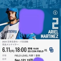 値下げ！　エスコン　中日　日本ハム　チケット