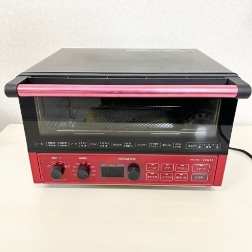 【配送無料】日立 コンベクション オーブントースター 1,300W 4枚焼き 遠赤ヒーター ノンフライ調理 HMO-F100 R レッド 2018年製