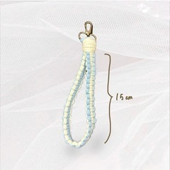 ハンドメイド 手作り 携帯ストラップ キーホルダー 花 キーリング 淡色 水色の画像