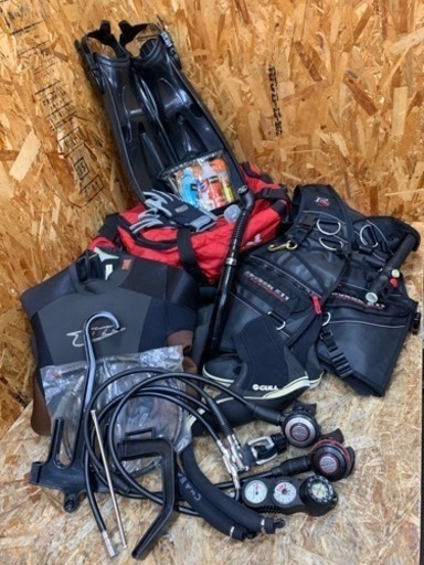 a(6370) スキューバダイビング 重軽機材一式セット マリンスポーツ GULL Reyson X11 SAS レイソン BCD mobby,s