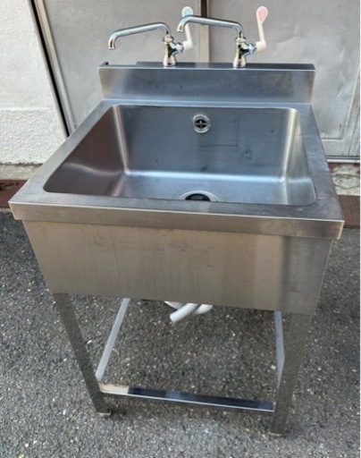 業務用 二口蛇口付き 1槽シンク 幅600×奥600×高さ840+90(mm) BG付き バックガード付き 一層シンク 一層 1層 一槽 厨房 厨房機器 大阪発