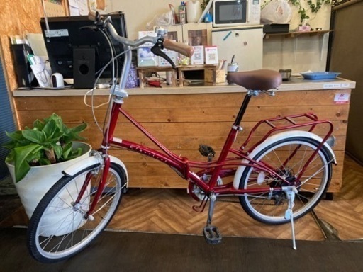 【前後タイヤ・チューブ新品！】6段変速　20インチ折りたたみ自転車　レッド