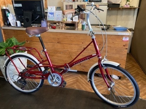 【前後タイヤ・チューブ新品！】6段変速　20インチ折りたたみ自転車　レッド