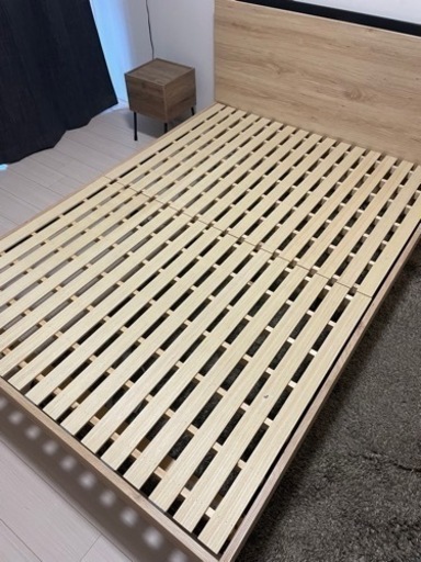 家具 ブラック+木目 ダブルベッド マットレス付き