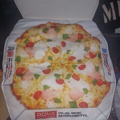 ピザーラ、PIZZA-LAお届け‼️クッション(笑)ファッション、グッズおもちゃ❗醤油ラーメン１パックサービス♪の画像