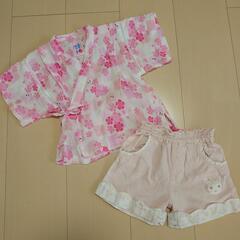 美品【80cm】ミキハウス 甚平 半袖 女の子 浴衣 花柄 夏祭...
