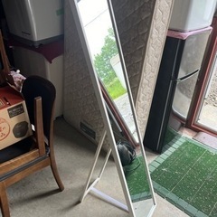 スタンドミラー　全身鏡　ルームミラー　ホワイト　折りたたみ　木製