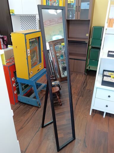 スタンドミラー　ブラウンブラック　木目調　サイズ（約）幅28×奥4×高150　　■近隣配送無料 買取GO‼　栄和店