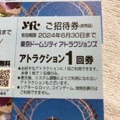 ①　東京ドームシティアトラクションズ　ご招待券　6/30まで　2枚セット　チケット スポーツの画像