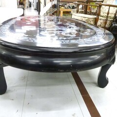 現状品 螺鈿細工 座卓 テーブル 幅135×奥行80×高さ36cm ブラック 黒 伝統工芸 レトロ 座敷机 ローテーブル 家具 苫小牧西店の画像
