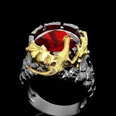 j→→→m40-1★黄金の翼竜 大粒ルビー紅玉 溶岩火口 金彩K18GFゴールドリング 誕生日プレゼント旅行連休夏海祭花火秋ギフト国内発送の画像