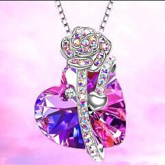 j→→→m40-1★紫水晶ハート薔薇アメジスト ダイヤプラチナ仕上925シルバーネックレス 誕生日プレゼント旅行夏海連休ギフトの画像