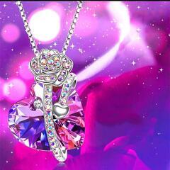j→→→m40-1★紫水晶ハート薔薇アメジスト ダイヤプラチナ仕上925シルバーネックレス 誕生日プレゼント旅行夏海連休ギフトの画像