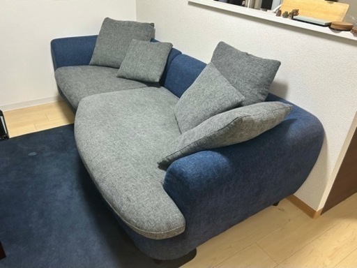 【3人用ソファ】青　ブルー　グレー　ファブリック