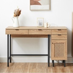 【美品LOWYA】ナチュラルカラーデスク キャスター付きキャビネットセット LOWYA デスク、キャビネット、チェストの3点セット