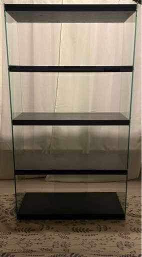 家具 収納家具 強化ガラス ラック ブラック 木目調