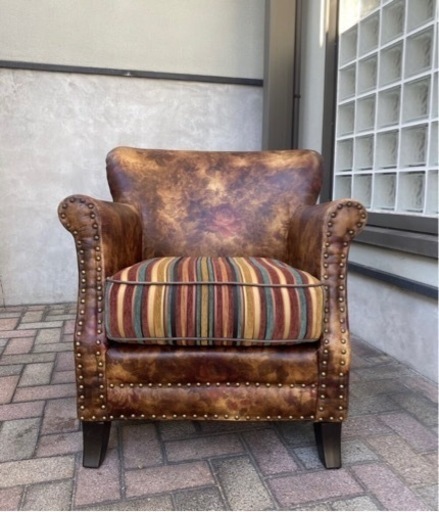 アンティーク調 鋲打ちソファ シングルソファ アームチェア 1P 猫脚