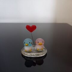 ガラス細工　ペンギン　カップル
