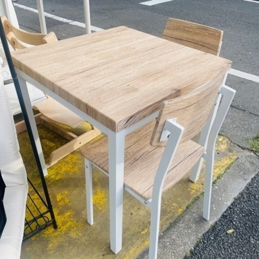 《売約済》【武蔵小山店】【実質表示価格より最大２０％お値引き！！】 ダイニングセット　ダイニングテーブル　ダイニングチェア　ダイニング　3点セット　スチール　dining table chair set  white 検　白　アイアン　木目調