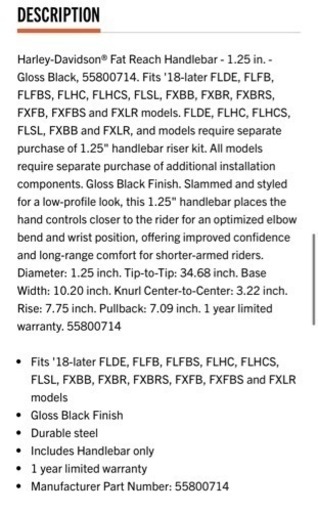 ハーレー純正ハンドル　1.25in Fat Drag Bar