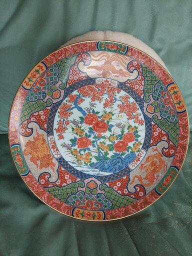 有田焼 静山作 大皿 45cm 有田焼静山作 色絵金彩四季花文様 飾