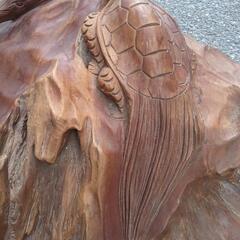 天然木　木彫 松　鶴亀　置物　茶室床の間彫刻の画像