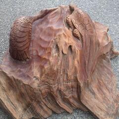 天然木　木彫 松　鶴亀　置物　茶室床の間彫刻の画像