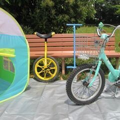 子供用　自転車 + 一輪車 + ホッピング + ポップアップテン...