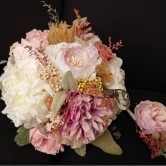 【美品】ウェディングブーケ　ブートニア付　くすみピンク　ローズ　結婚式　前撮りの画像