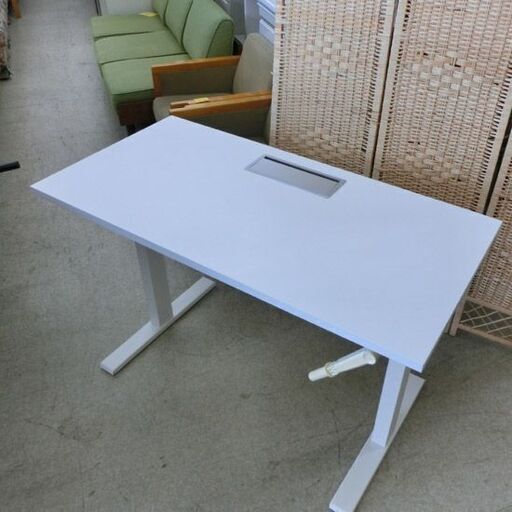 昇降デスク ホワイト 幅120.5cm 高さ76～116.5cm テーブル 白 PCデスク 昇降テーブル 机 つくえ 手動 ワークデス