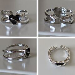 ブラックハートリング（新品）シルバー/おすすめの画像
