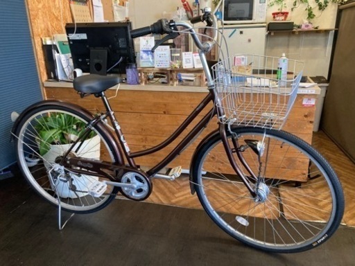 【前後タイヤ・チューブ新品！】 LEDオートライト　6段変速　27インチ自転車　ブラウン